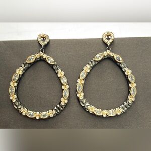 New Freida Rothman Elegant Gold and Silver Teardrop Earrings